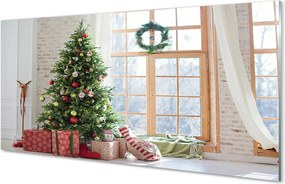 Szklany Panel Świąteczne Choinki i Podarki