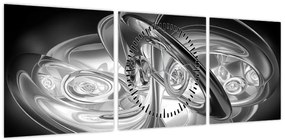 Obraz nowoczesnej szarej abstrakcji (z zegarem) (90x30 cm)