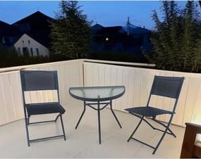 Zestaw Balkonowy CT191 2+1  Półokrągły Stolik ze Szkła + 2 Składane Krzesła Kompaktowy i  Nowoczesny