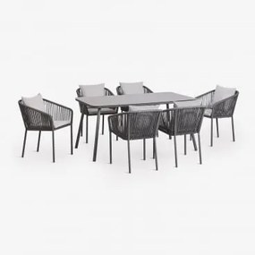 Zestaw Stołu Prostokątnego 160x90 Cm I 6 Krzeseł Ogrodowych Z Plecionej Liny Arhiza Classic Grafitowa Szarość - Sklum