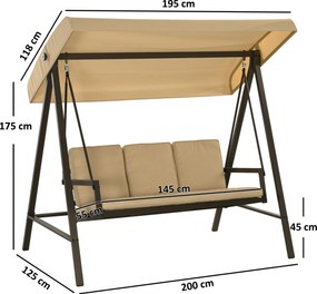 Outsunny Huśtawka Ogrodowa 3-osobowa z Regulowanym Daszkiem Beżowa 200x125x175cm | Aosom PL