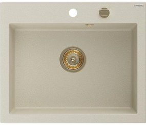 Mexen Elix zlewozmywak granitowy 1-komorowy 600 x 500 mm, beżowy, syfon złoty - 6525601005-69-G