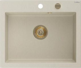 Mexen Elix zlewozmywak granitowy 1-komorowy 600 x 500 mm, beżowy, syfon złoty - 6525601005-69-G