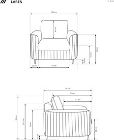 Fotel LAREN na stalowych nogach z oparciem i podłokietnikami w tkaninie CASTEL 03