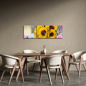 Obraz bukietu ślubnego ze słoneczników (z zegarem) (90x30 cm)