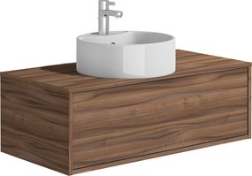 Szafka łazienkowa wisząca  naturalna ciemna z okrągłą umywalką - 94 cm - TEANA II