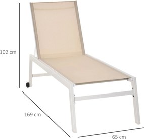 Outsunny Leżak Ogrodowy z 5-stopniową Regulacją Oparcia Kremowy Aluminium Wygodny 169x65x102cm | Aosom PL