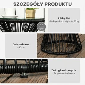 Outsunny Stolik ogrodowy w stylu boho, odporny na warunki atmosferyczne, PE-Rattan, 40 cm x 40 cm x 42 cm, Czarny
