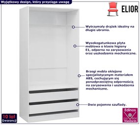Biała szafa w połysku z drążkiem i szufladami - Uxaro 3X