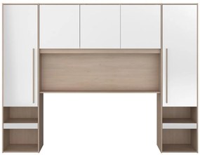 Zabudowa wokół łóżka ze schowkami - Z oświetleniem LED - szer. 265 cm - Biały z połyskiem i naturalny - VELONA