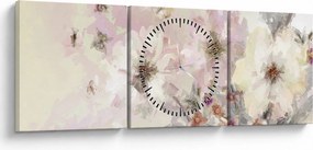 Obraz - Kwiaty malarstwo (z zegarem) (90x30 cm)