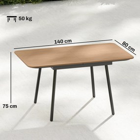Outsunny Stół Ogrodowy 140 x 80 cm dla 6 Osób, Odporność na Warunki Atmosferyczne, Blat WPC, Regulowane Nóżki, Teak | Aosom PL
