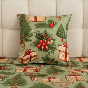 Poszewka na poduszkę z mikrofibry CHRISTMAS PRESENTS 45x45 cm, zielony