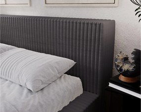 Emporius Buffy łóżko tapicerowane 180x200 - nowoczesne łóżko z pojemnikiem i stelażem, sztruks, ciemny szary (Vito 18)