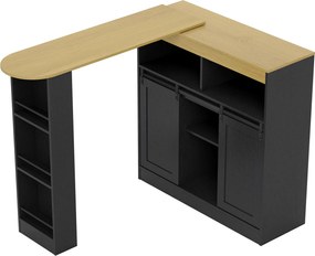 HOMCOM Rozkładany Bar z Możliwością Przemiany na Kształt L, Dużo Miejsca do Przechowywania, 3 Regulowane Półki, Płyta Wiórowa, MDF, Czarny