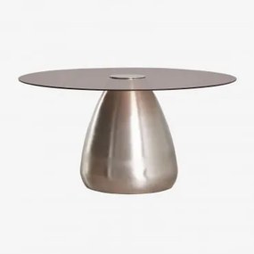 Okrągły Stolik Kawowy Ø80 Cm Ze Szkła Hartowanego Mariana Szczotkowana Szarość - Sklum