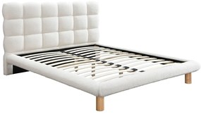 Łóżko 140 x 190 cm z przeszywanym zagłówkiem - Bukla - Biały + Materac - FUDALI