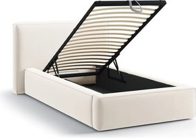 Kremowe tapicerowane łóżko jednoosobowe ze schowkiem i stelażem 90x200 cm Jodie – Micadoni