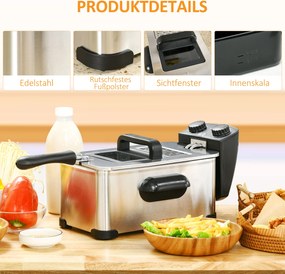 HOMCOM Frytkownica, Pojemność 3 Litry, Moc 2000W, Przezroczysta Pokrywa, Uchwyt Chłodny w Dotyku, Czarna