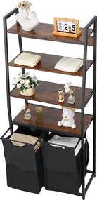 Kosz na Pranie SucceBuy 4-Poziomowy Sorter na Pranie z 2 Przegrodami, Półkami, Haczykami i Workami z Tkaniny, Idealny do Organizacji Brudnych Ubrań w Pralni