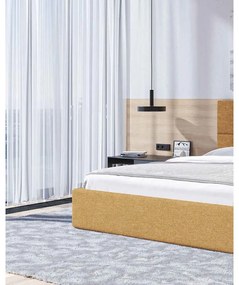 Tapicerowane łóżko dwuosobowe w kolorze ochry ze stelażem i schowkiem 180x200 cm Bufo – MESONICA