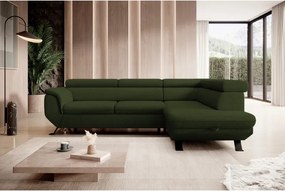 Narożnik RAVEN L Prawostronny wolnostojący z funkcją spania tkanina ARAGON 39 Ciemno Zielony WERSAL