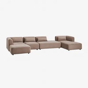 Sofa Modułowy Z Prawym Szezlongiem, 4 Części, Z Otomanką I Pufem Fogler Sztruks Brąz Karmelowy - Sklum
