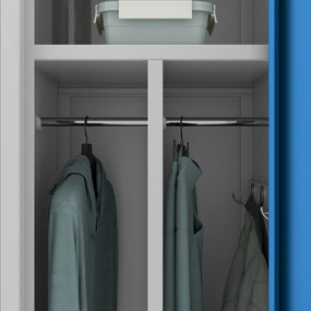 Szafka ubraniowa BHP szaro-niebieska: czterokomorowa KACPER, 800 x 1800 x 500 mm