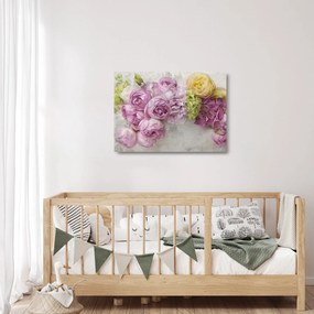 Obraz na szkle - Kwiaty na ścianie w pastelowych kolorach (70x50 cm)