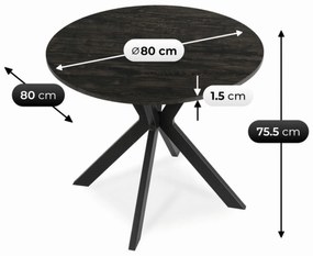 Stół Okrągły LAUREN 80 cm Czarny Loft Nowoczesny