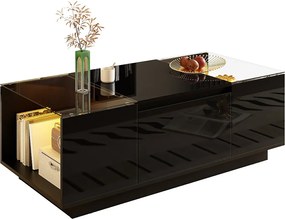 Nowoczesny stolik kawowy - 105 x 50 x 35 cm - z 2 szufladami + diody LED - blat szklany - płyta wiórowa - czarny