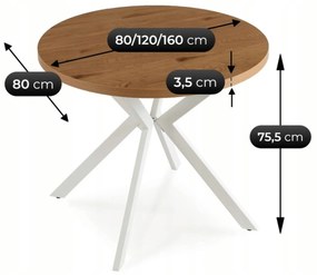 Stół Okrągły Rozkładany DORIAN 80-160 cm Dąb Złoty/Biały Skandynawski