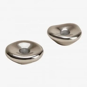 Zestaw 2 Świeczników Aluminiowych Nibs Chrome - Sklum