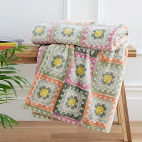 Koc z mikropluszu 130x170 cm Crochet Print Cosy – Catherine Lansfield