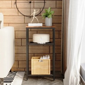 Stolik kawowy pomocniczy boczny z 2 półkami retro vintage loft brązowy