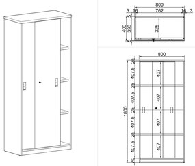 Szafa przesuwna MIRELLI A+, 800 x 400 x 1800 mm, brzoza