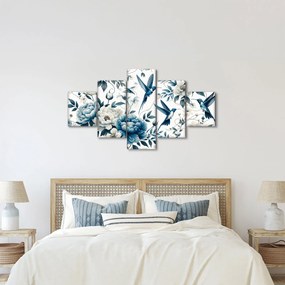 Obraz - Kolibry z kwiatami (125x70 cm)