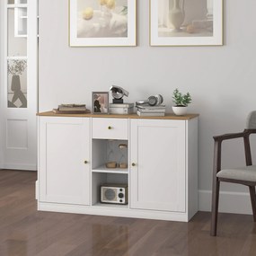HOMCOM Komoda Kuchenna, Sideboard z Szufladą, Szafkami, Półkami, Płyta Wiórowa, Biała