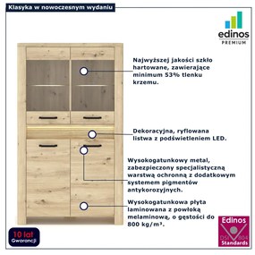 Niska witryna z ryflowaną listwą led dąb artisan N9-S49