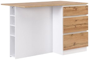 Wyspa kuchenna z 6 szufladami i 4 półkami z MDF - Naturalne jasne i Białe - POMARELA