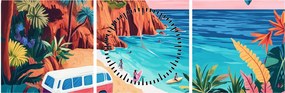 Obraz - Karawan nad oceanem (z zegarem) (90x30 cm)