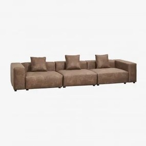 Modułowa Sofa 3-częściowa ↔︎375 Cm Z Wysokim Podłokietnikiem Bruna Zamsz W Kolorze Brązowej Kawy - Sklum