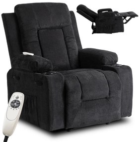 Fotel Masujący BOX 2 Rozkładany z Podnóżkiem Czarny Nowoczesny