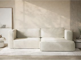 Kremowy rozkładany/ze schowkiem narożnik z tkaniny szenilowej (prawostronny/z szezlongiem) Velto – Maison de Rêve