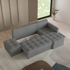 Masseno Narożnik LUMARI z funkcją spania i pojemnikiem na pościel Narozniki L, Rozkładana sofa - Szary, NEVE 90