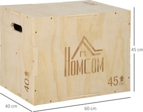 HOMCOM Plyo Box, skrzynia do skoków z drewna, platforma plyometryczna z uchwytem do domu, 45 x 40 x 60 cm, naturalne drewno