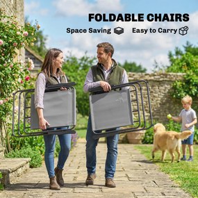 Outsunny Zestaw Mebli Ogrodowych 119 x 68 cm Stół ze Szkła z 6 Składanymi Krzesłami Parasol Wzór Wodny Szary | Aosom PL