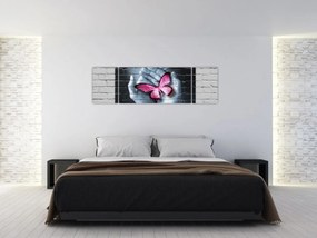 Obraz - Różowy motyl w ścianie (170x50 cm)