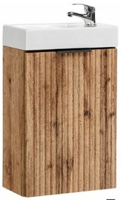 Szafka wisząca w kolorze naturalnego drewna ryflowane fronty z białą umywalką 40 x 22 cm ASTROS Light Oak