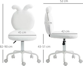 HOMCOM Krzesło Obrotowe z Uszami Królika, Biurowe na Kółkach, z Sztucznego Futra, Białe